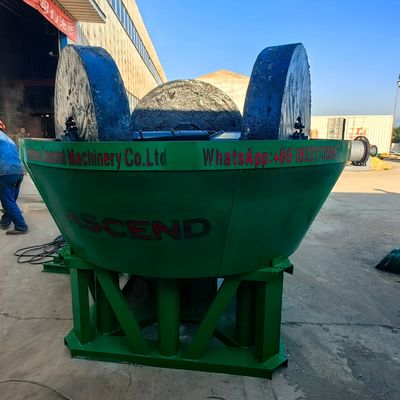 1200 Model Three Rollers Water Wet Pan Mill With 1 Tph Capacity For Gold Ore Grinding Discharging Size Within 200 Meshes